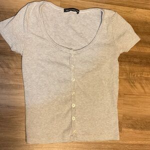 Brandy Melville Gray Striped Short Sleeve Top